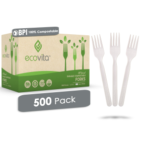 100% Compostable Forks - Disposable Eco Fork Utensil Sets 500 PCS - Eco Friendly Alternative to Plastic Forks | Ecovita