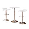 Baxton White Adjustable Height Wood and Chrome Metal Bar Table and 2 Chrome Air Lift Adjustable Swivel Stools Set